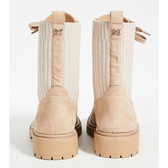 Sale🔥 Sam Edelman Lydell Lug Sole Suede Knit Combat Boot size 7.5 Sesame Tan - Picture 11 of 12